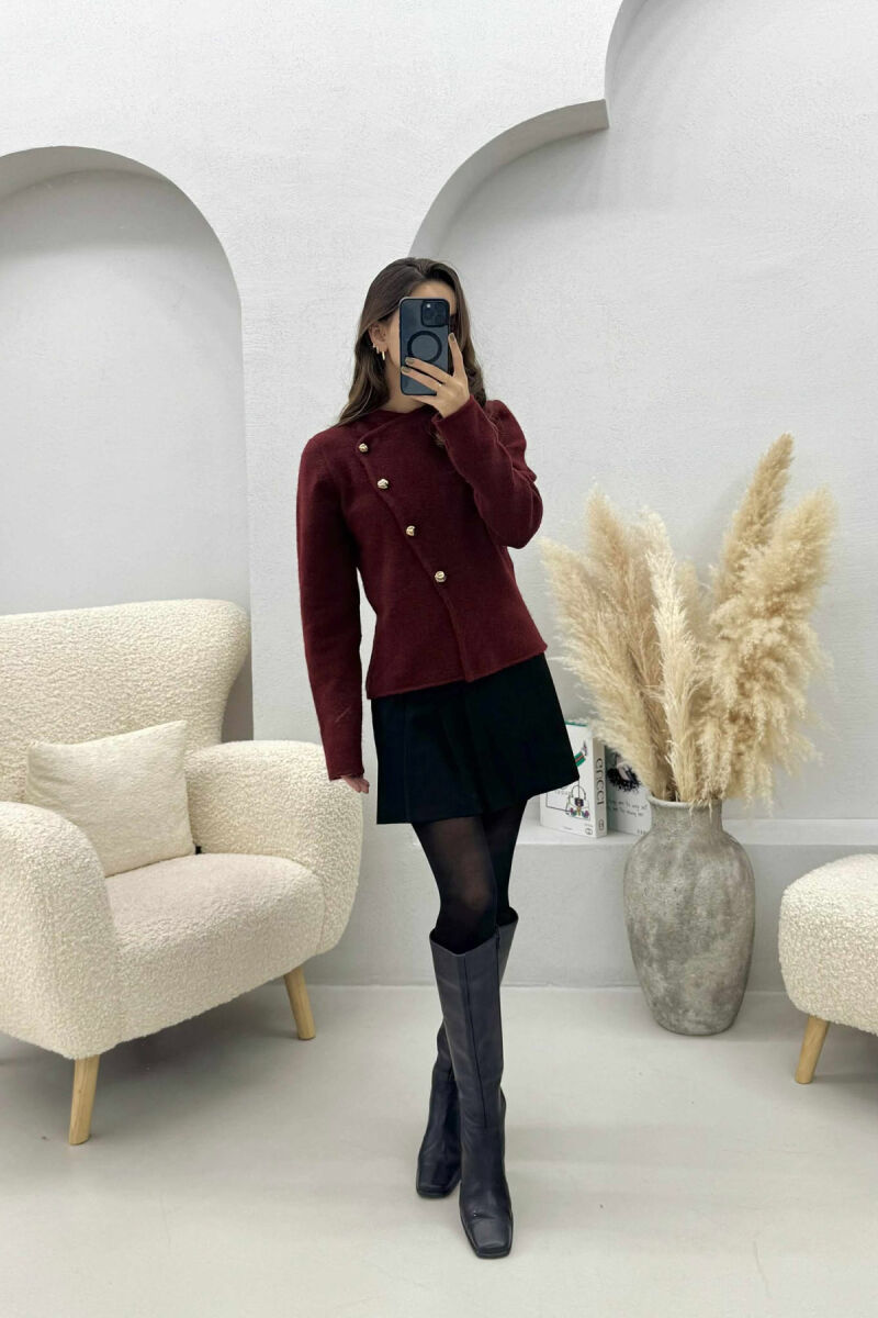 SIDE BUTTONED ONE COLOR WOMEN CARDIGAN BURGUNDY/VISHNJE - 4