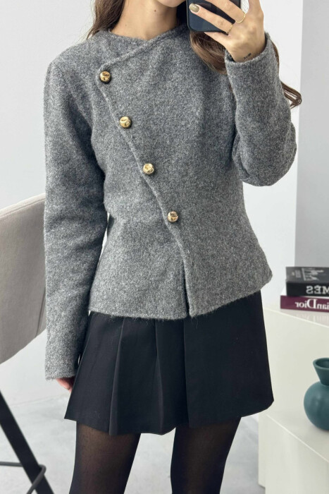 SIDE BUTTONED ONE COLOR WOMEN CARDIGAN GREY/GRI - 2