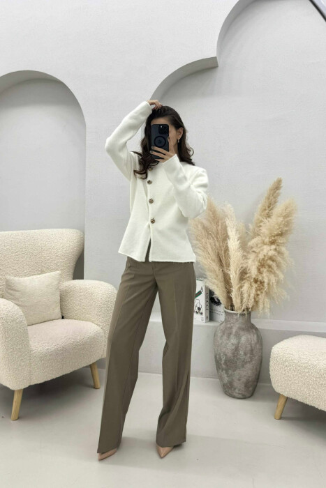 SIDE BUTTONED ONE COLOR WOMEN CARDIGAN WHITE-E BARDHE - 2