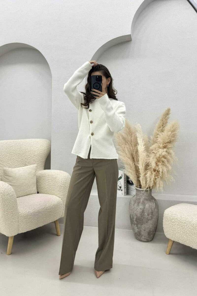 SIDE BUTTONED ONE COLOR WOMEN CARDIGAN WHITE-E BARDHE - 2