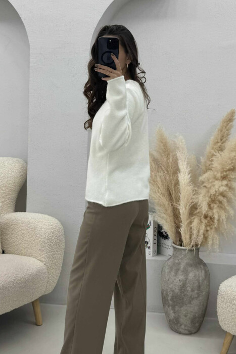 SIDE BUTTONED ONE COLOR WOMEN CARDIGAN WHITE-E BARDHE - 3