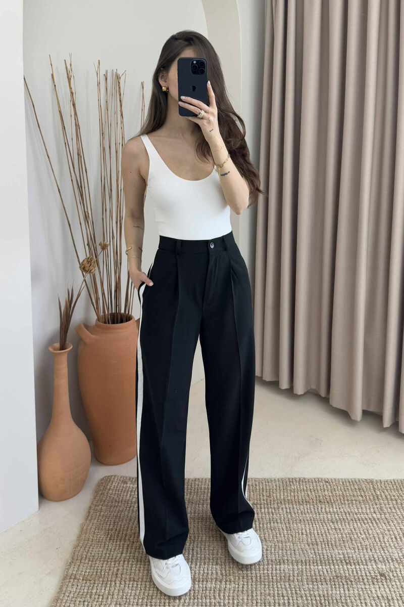 SIDE LINE DESIGN SEMI ELASTIC WOMEN TROUSERS BLACK/ E ZEZE - 2