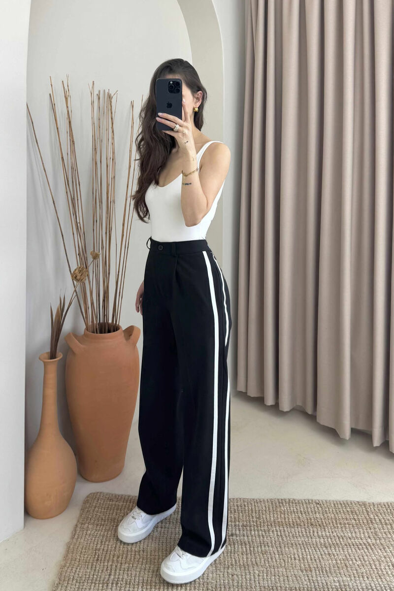 SIDE LINE DESIGN SEMI ELASTIC WOMEN TROUSERS BLACK/ E ZEZE - 3