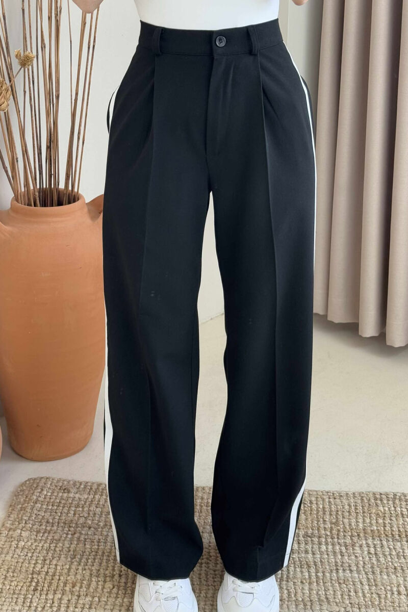 SIDE LINE DESIGN SEMI ELASTIC WOMEN TROUSERS BLACK/ E ZEZE - 4