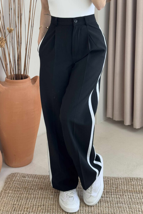 SIDE LINE DESIGN SEMI ELASTIC WOMEN TROUSERS BLACK/ E ZEZE - 6