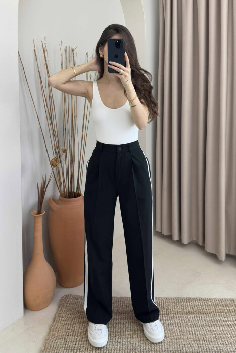 SIDE LINE DESIGN SEMI ELASTIC WOMEN TROUSERS BLACK/ E ZEZE 
