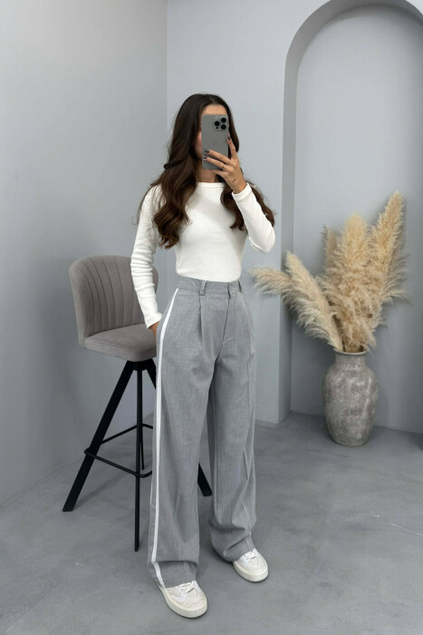 SIDE LINE DESIGN SEMI ELASTIC WOMEN TROUSERS LIGHT GREY/GZ 