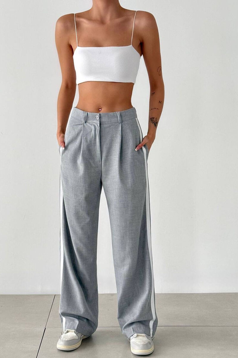 SIDE LINE DESIGN SEMI ELASTIC WOMEN TROUSERS LIGHT GREY/GZ - 9