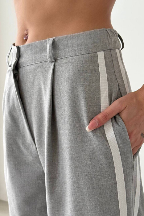 SIDE LINE DESIGN SEMI ELASTIC WOMEN TROUSERS LIGHT GREY/GZ - 10