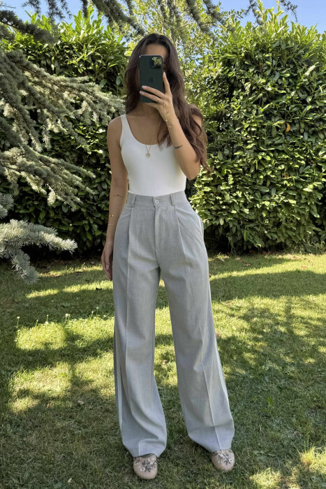 SIDE LINE DESIGN SEMI ELASTIC WOMEN TROUSERS LIGHT GREY/GZ - 5