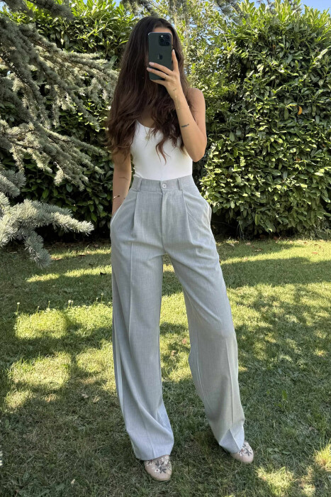 SIDE LINE DESIGN SEMI ELASTIC WOMEN TROUSERS LIGHT GREY/GZ - 6