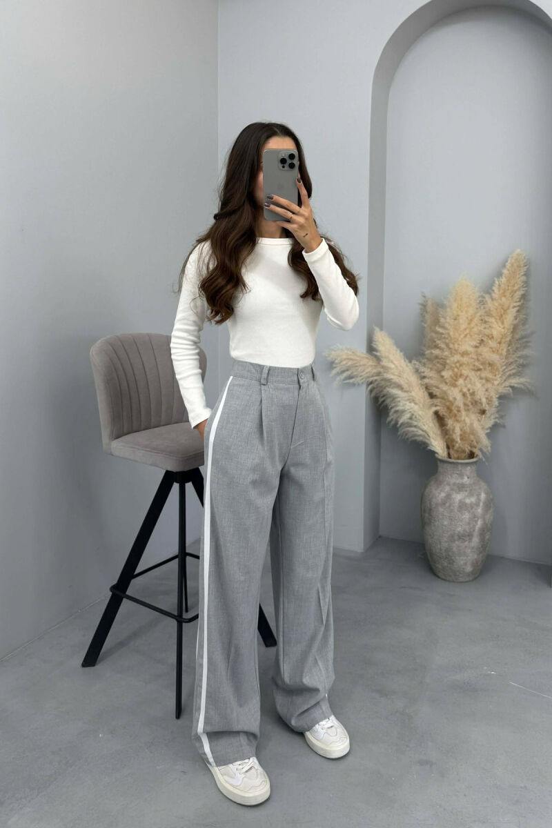 SIDE LINE DESIGN SEMI ELASTIC WOMEN TROUSERS LIGHT GREY/GZ - 1