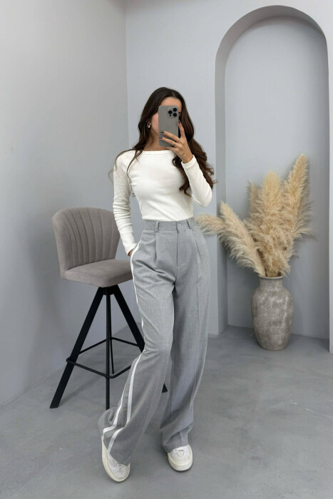 SIDE LINE DESIGN SEMI ELASTIC WOMEN TROUSERS LIGHT GREY/GZ - 2