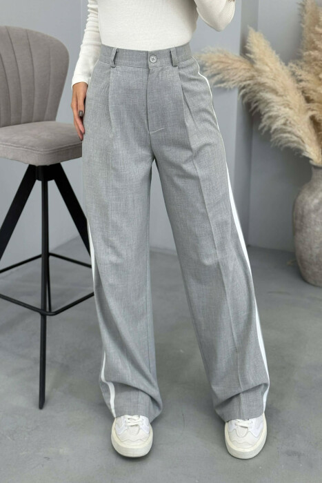 SIDE LINE DESIGN SEMI ELASTIC WOMEN TROUSERS LIGHT GREY/GZ - 3