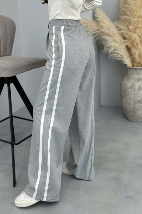 SIDE LINE DESIGN SEMI ELASTIC WOMEN TROUSERS LIGHT GREY/GZ - 4