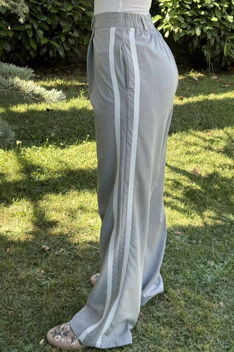 SIDE LINE DESIGN SEMI ELASTIC WOMEN TROUSERS LIGHT GREY/GZ - 3