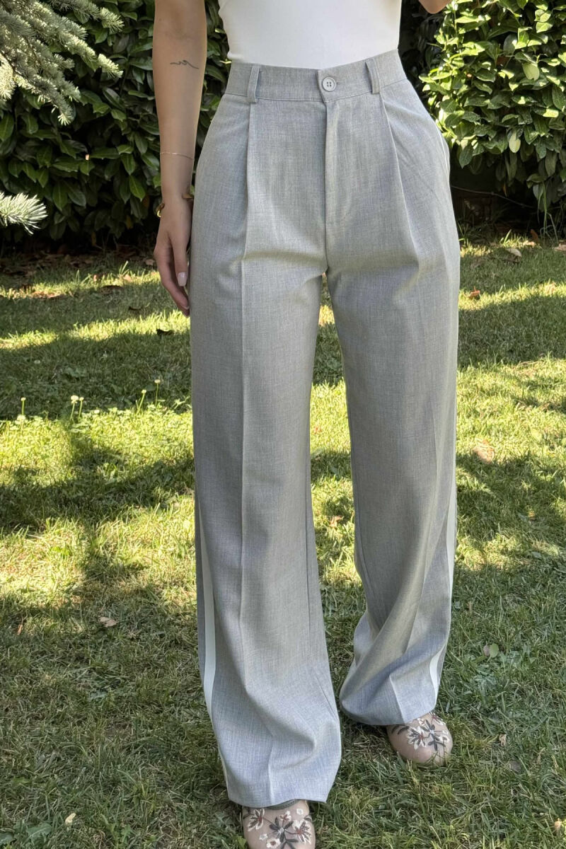 SIDE LINE DESIGN SEMI ELASTIC WOMEN TROUSERS LIGHT GREY/GZ - 4