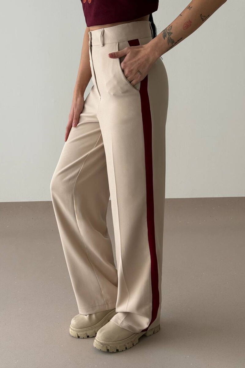 SIDE LINE DESIGN WOMEN TROUSERS CREAM/KREM - 1