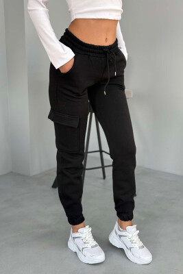 SIDE POCKET FLUFFY WOMEN SWEATPANTS BLACK/ E ZEZE 