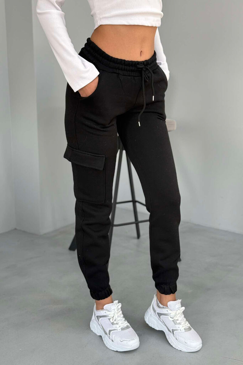 SIDE POCKET FLUFFY WOMEN SWEATPANTS BLACK/ E ZEZE - 1