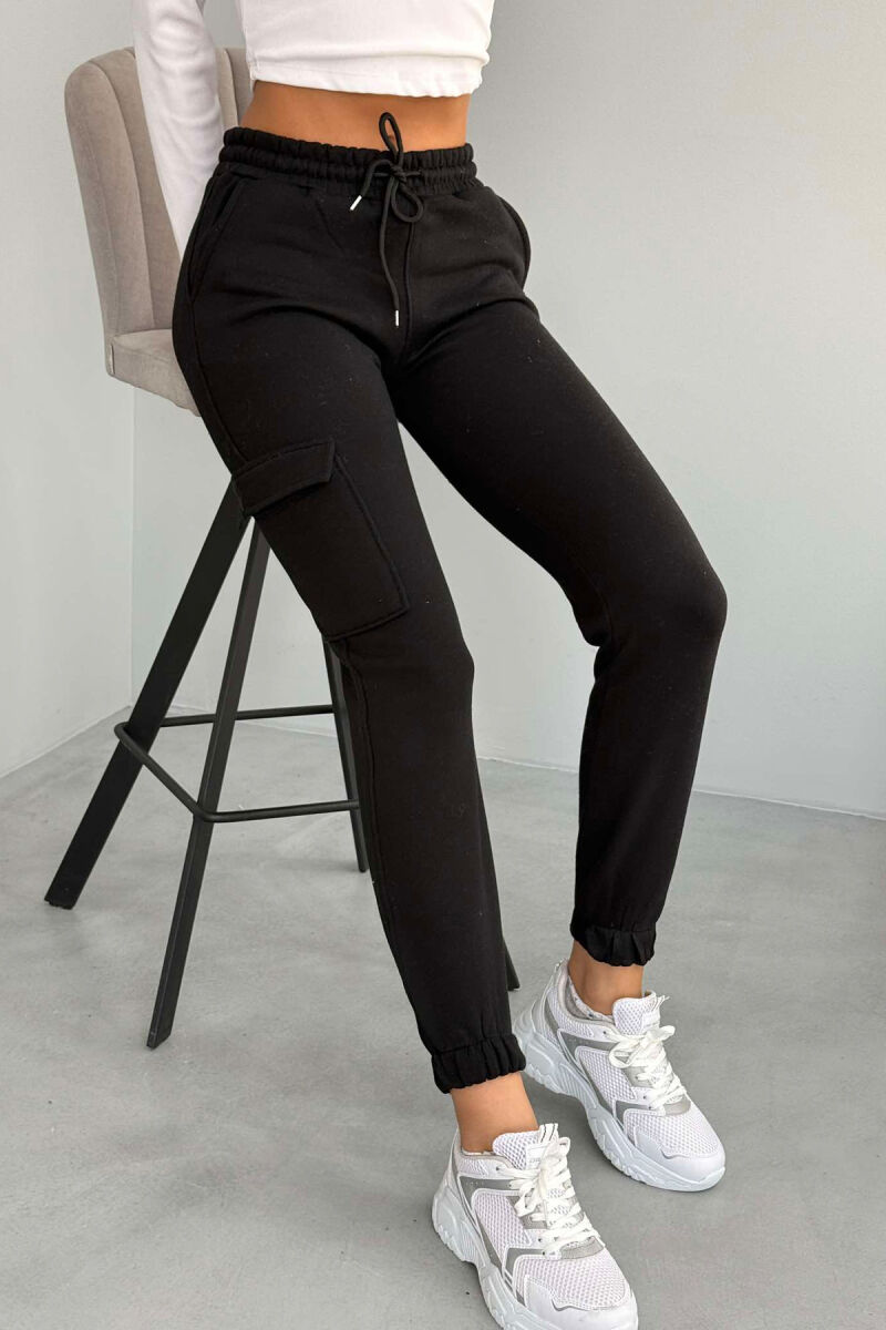 SIDE POCKET FLUFFY WOMEN SWEATPANTS BLACK/ E ZEZE - 4