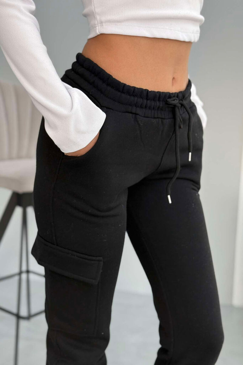 SIDE POCKET FLUFFY WOMEN SWEATPANTS BLACK/ E ZEZE - 5