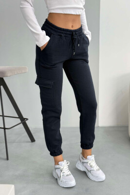 SIDE POCKET FLUFFY WOMEN SWEATPANTS DARK BLUE/BEE 