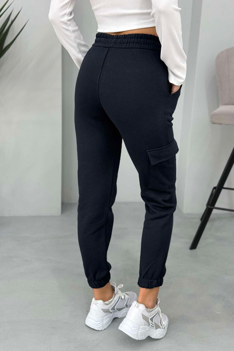 SIDE POCKET FLUFFY WOMEN SWEATPANTS DARK BLUE/BEE - 5