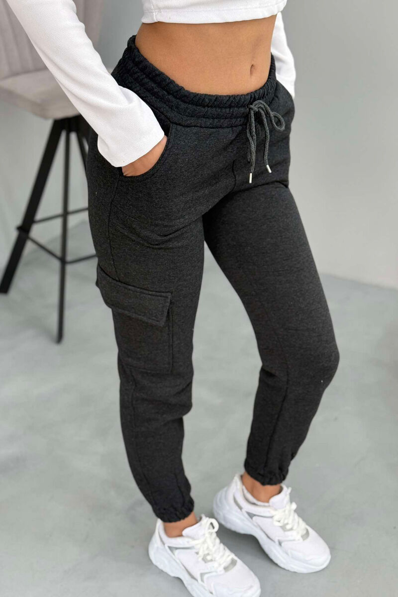 SIDE POCKET FLUFFY WOMEN SWEATPANTS DARK GREY/GEE - 5