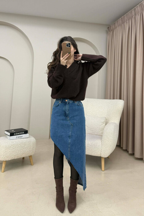 SIDE SPLIT SIMPLE WOMEN SKIRT BLUE/BLU - 3