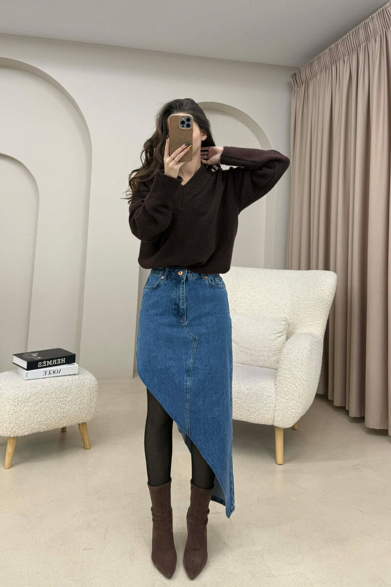 SIDE SPLIT SIMPLE WOMEN SKIRT BLUE/BLU - 3