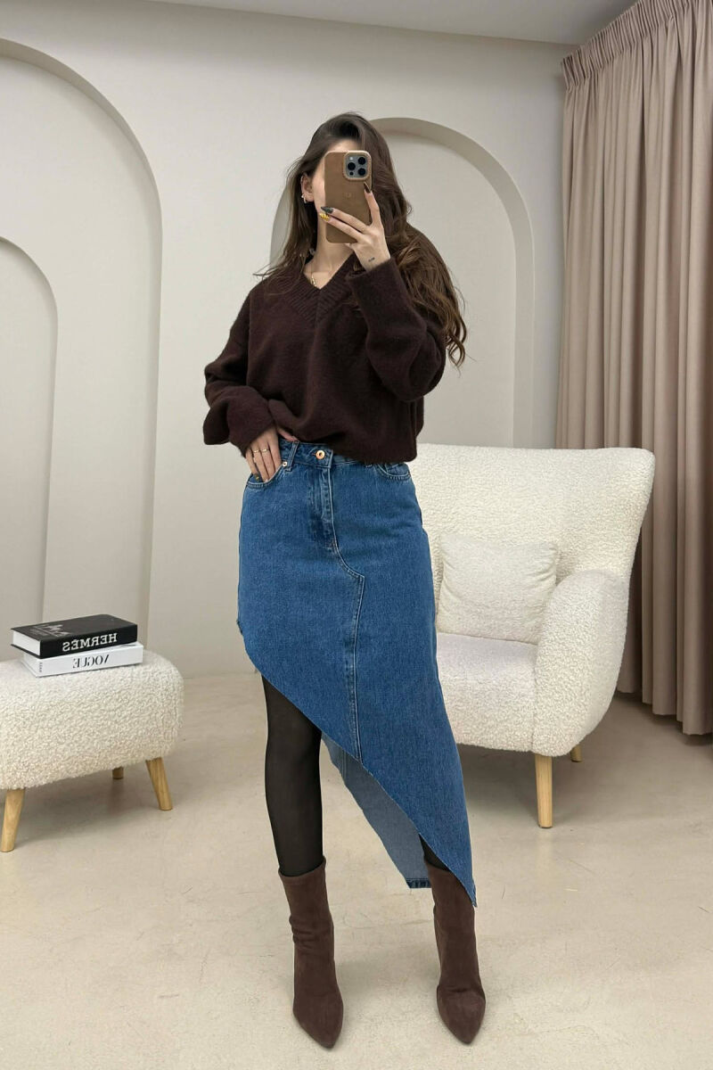 SIDE SPLIT SIMPLE WOMEN SKIRT BLUE/BLU - 4