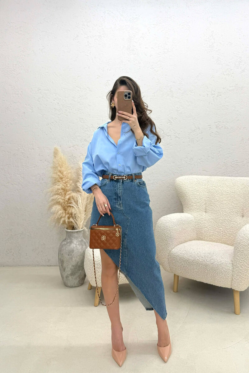 SIDE SPLIT SIMPLE WOMEN SKIRT BLUE/BLU - 3