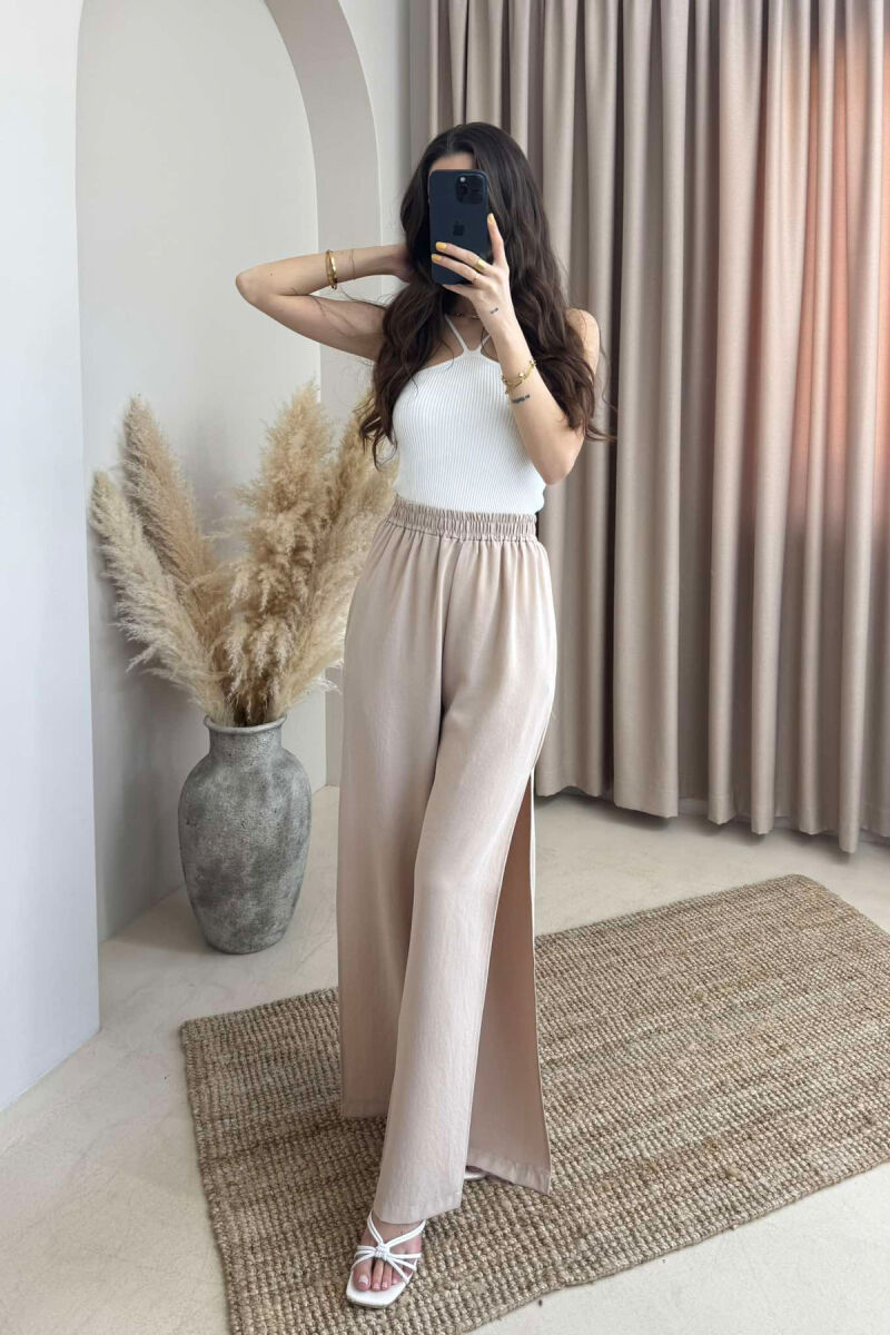 SIDE SPLIT WIDE LEG ONE COLOR WOMEN TROUSERS BEIGE/BEZHE - 2