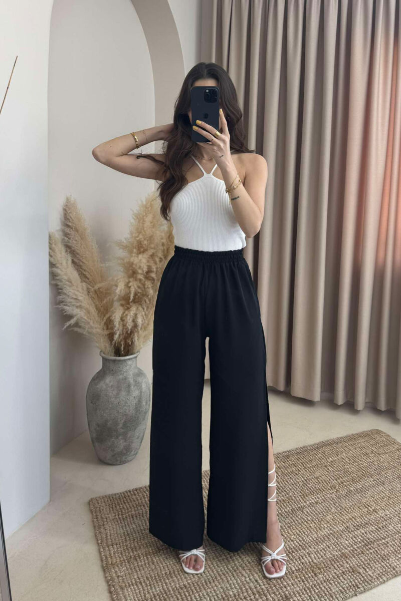 SIDE SPLIT WIDE LEG ONE COLOR WOMEN TROUSERS BLACK/ E ZEZE - 1