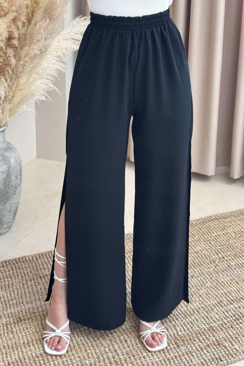 SIDE SPLIT WIDE LEG ONE COLOR WOMEN TROUSERS BLACK/ E ZEZE - 3