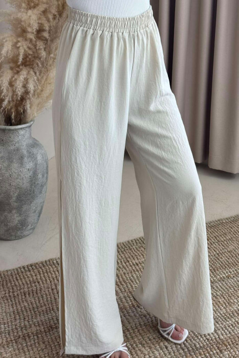 SIDE SPLIT WIDE LEG ONE COLOR WOMEN TROUSERS CREAM/KREM - 2