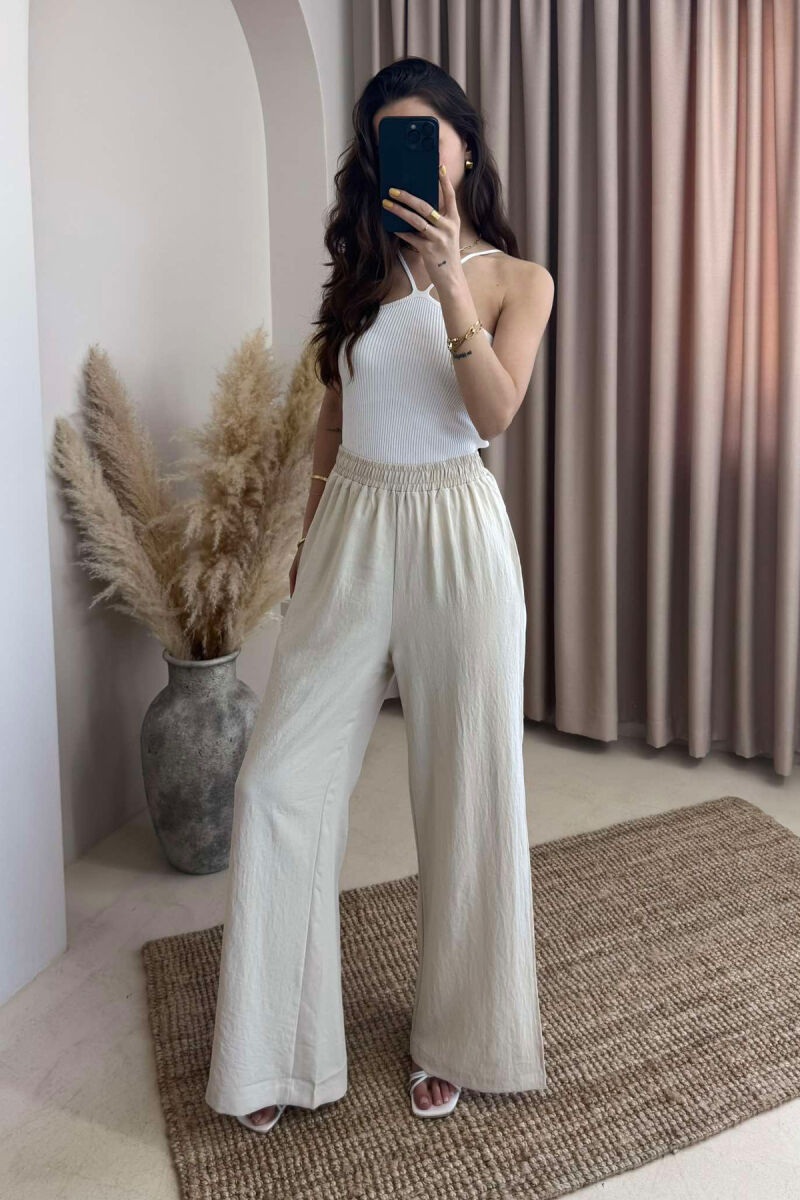 SIDE SPLIT WIDE LEG ONE COLOR WOMEN TROUSERS CREAM/KREM - 5