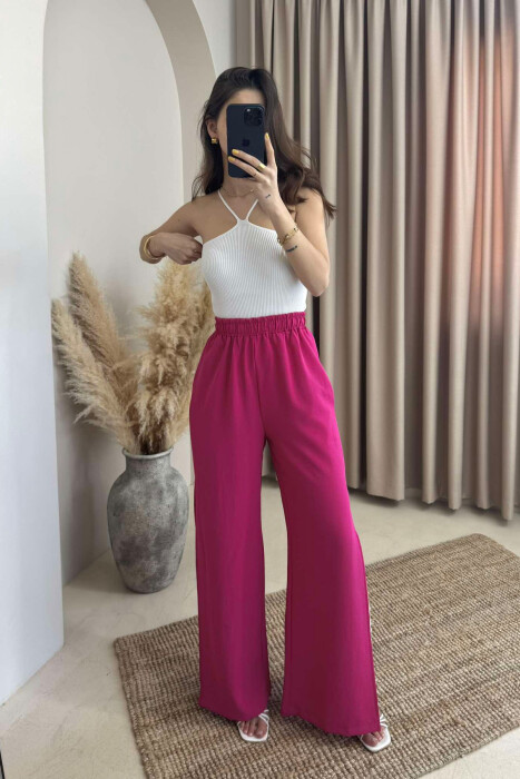 SIDE SPLIT WIDE LEG ONE COLOR WOMEN TROUSERS FUCHSIA/CIKLAMI 