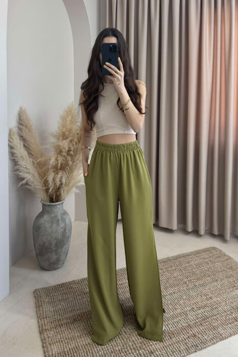 SIDE SPLIT WIDE LEG ONE COLOR WOMEN TROUSERS OLIVE/ULLI - 2