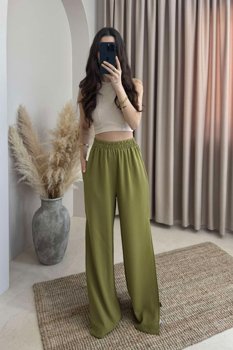 SIDE SPLIT WIDE LEG ONE COLOR WOMEN TROUSERS OLIVE/ULLI - 2