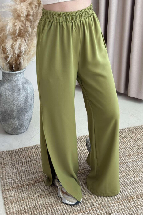 SIDE SPLIT WIDE LEG ONE COLOR WOMEN TROUSERS OLIVE/ULLI - 3