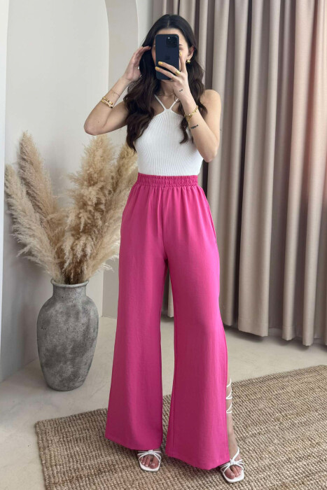 SIDE SPLIT WIDE LEG ONE COLOR WOMEN TROUSERS PINK/ROZE 