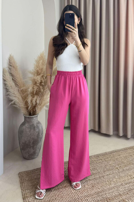 SIDE SPLIT WIDE LEG ONE COLOR WOMEN TROUSERS PINK/ROZE - 2