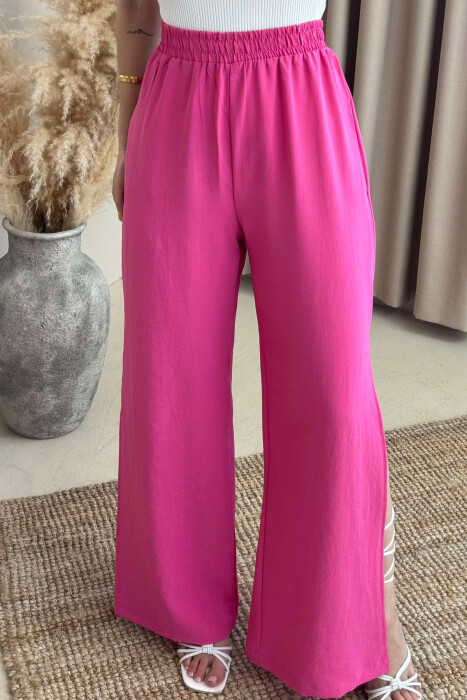 SIDE SPLIT WIDE LEG ONE COLOR WOMEN TROUSERS PINK/ROZE - 3
