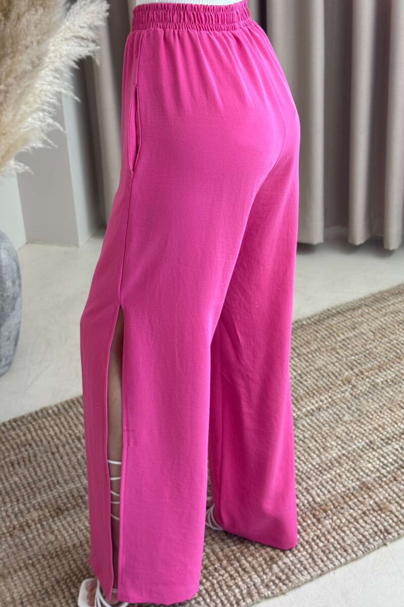 SIDE SPLIT WIDE LEG ONE COLOR WOMEN TROUSERS PINK/ROZE - 4