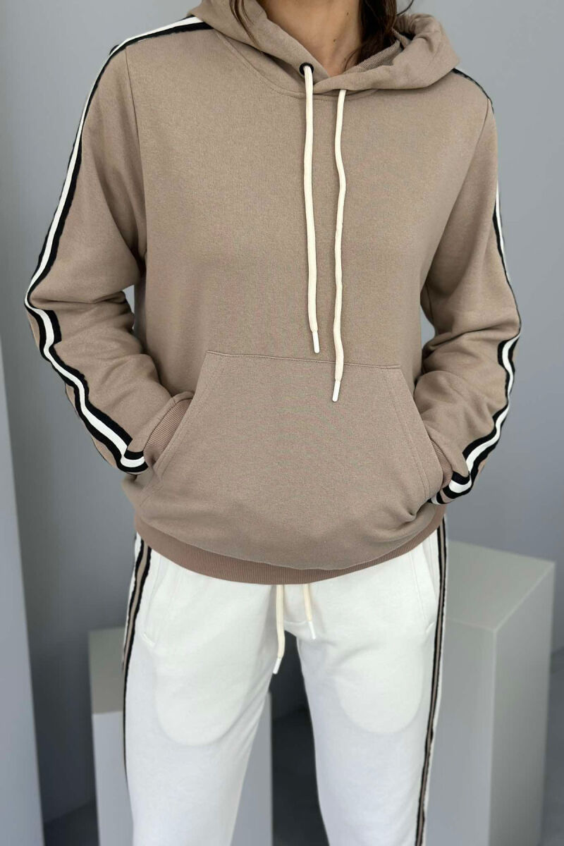 SIDE STRIPE DESIGN HOODIE+JOGGERS WOMEN SET WHITE-BEIGE/BABZH - 2