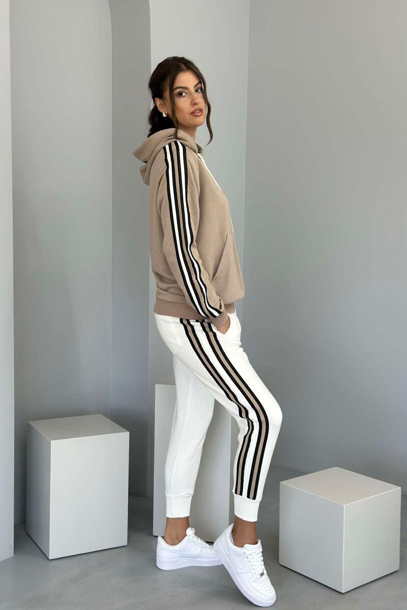 SIDE STRIPE DESIGN HOODIE+JOGGERS WOMEN SET WHITE-BEIGE/BABZH - 3