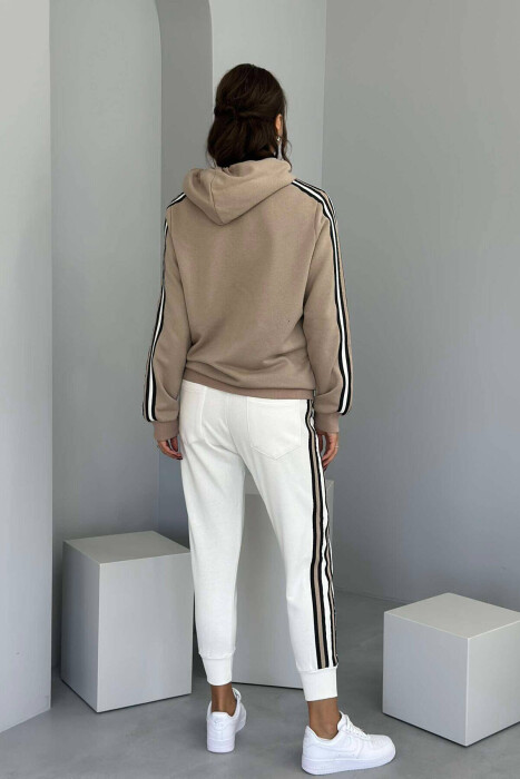 SIDE STRIPE DESIGN HOODIE+JOGGERS WOMEN SET WHITE-BEIGE/BABZH - 5