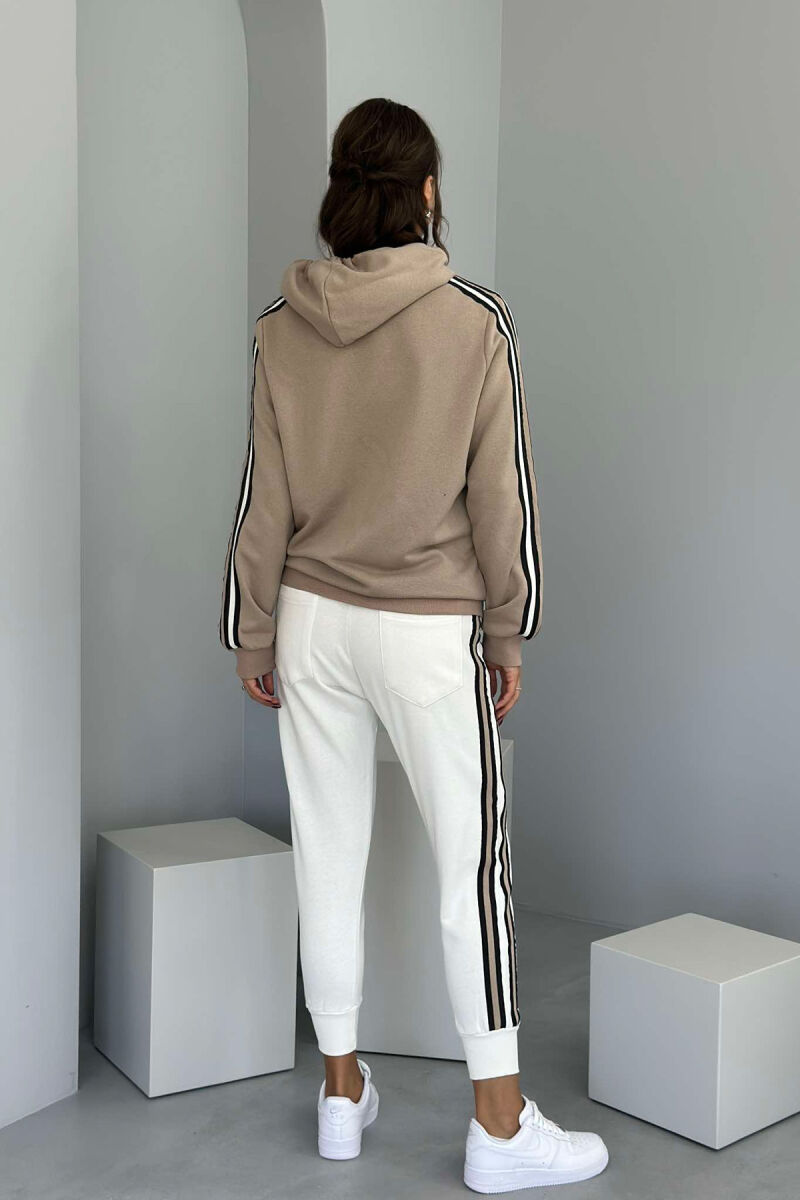 SIDE STRIPE DESIGN HOODIE+JOGGERS WOMEN SET WHITE-BEIGE/BABZH - 5